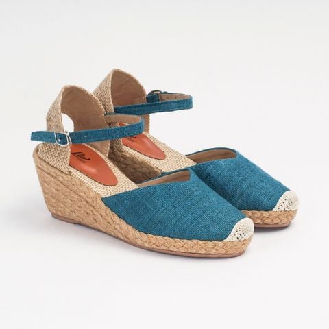 DỆT MÂY - Đế Xuồng Cói Phối Vải Hemp Kín Mũi Quai Gài 6cm