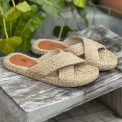 Dép Thuần Cói Quai Chéo Chữ X Đế Bệt 2cm