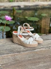 THANH ĐIỀN - Sandal Cói Đế Xuồng Quai Đan Họa Tiết Phối Vải Hemp 9cm