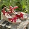 THANH ĐIỀN - Sandal Cói Đế Xuồng Quai Đan Họa Tiết Phối Vải Hemp 9cm