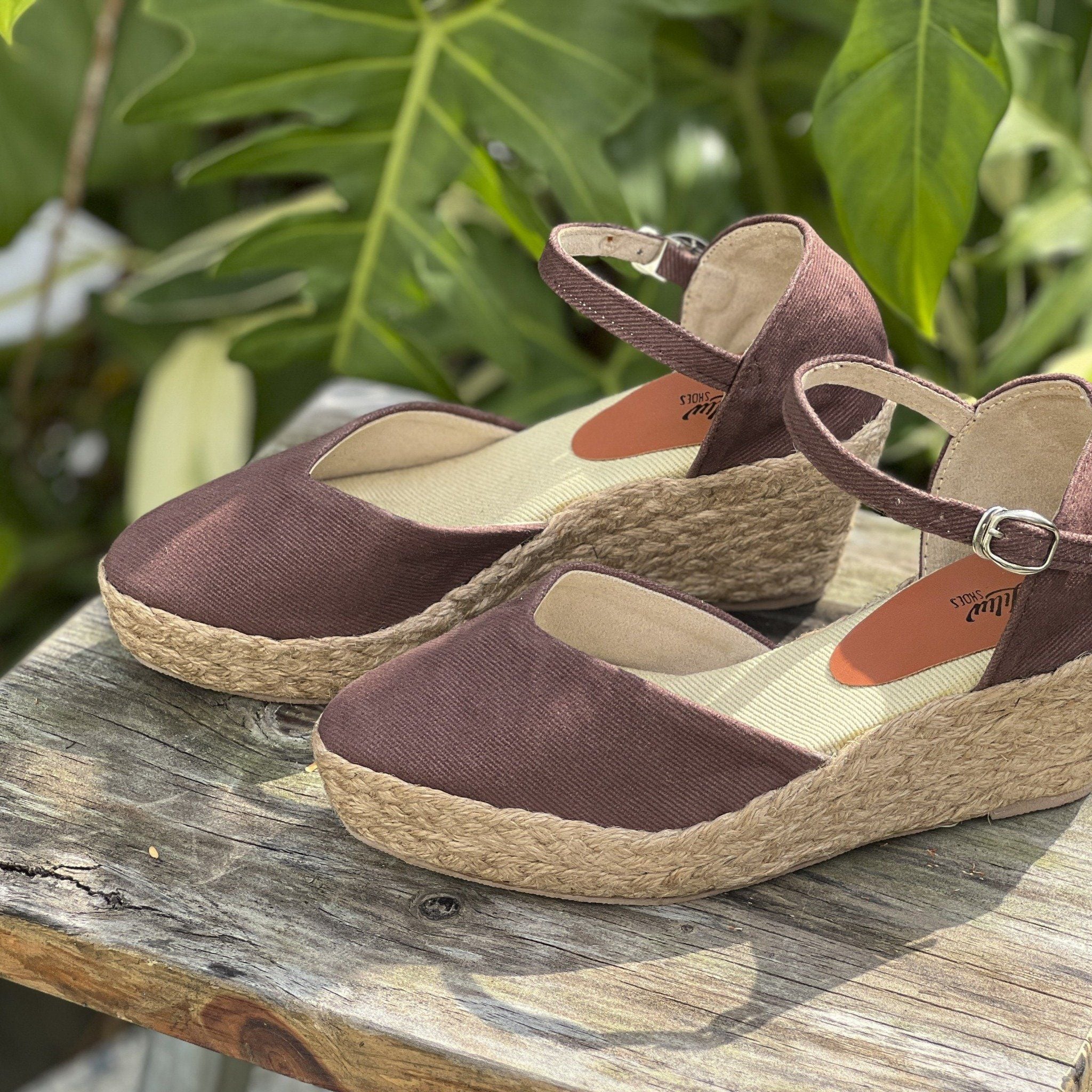 LAM VÂN - Đế Xuồng Cói Kín Mũi Kín Gót Phối Vải Denim Hoa Văn 6cm