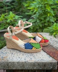 MINH TÚ - Đế Xuồng Cói Thêu Ghép Vải Hemp Nhiều Màu Gót Mảnh 8cm