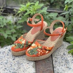 CAM THÊU NHÀNH HOA - Giày Cói Phối Vải Hemp Cam Thêu Hoa