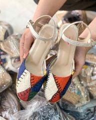 MINH TÚ - Đế Xuồng Cói Thêu Ghép Vải Hemp Nhiều Màu Gót Mảnh 8cm