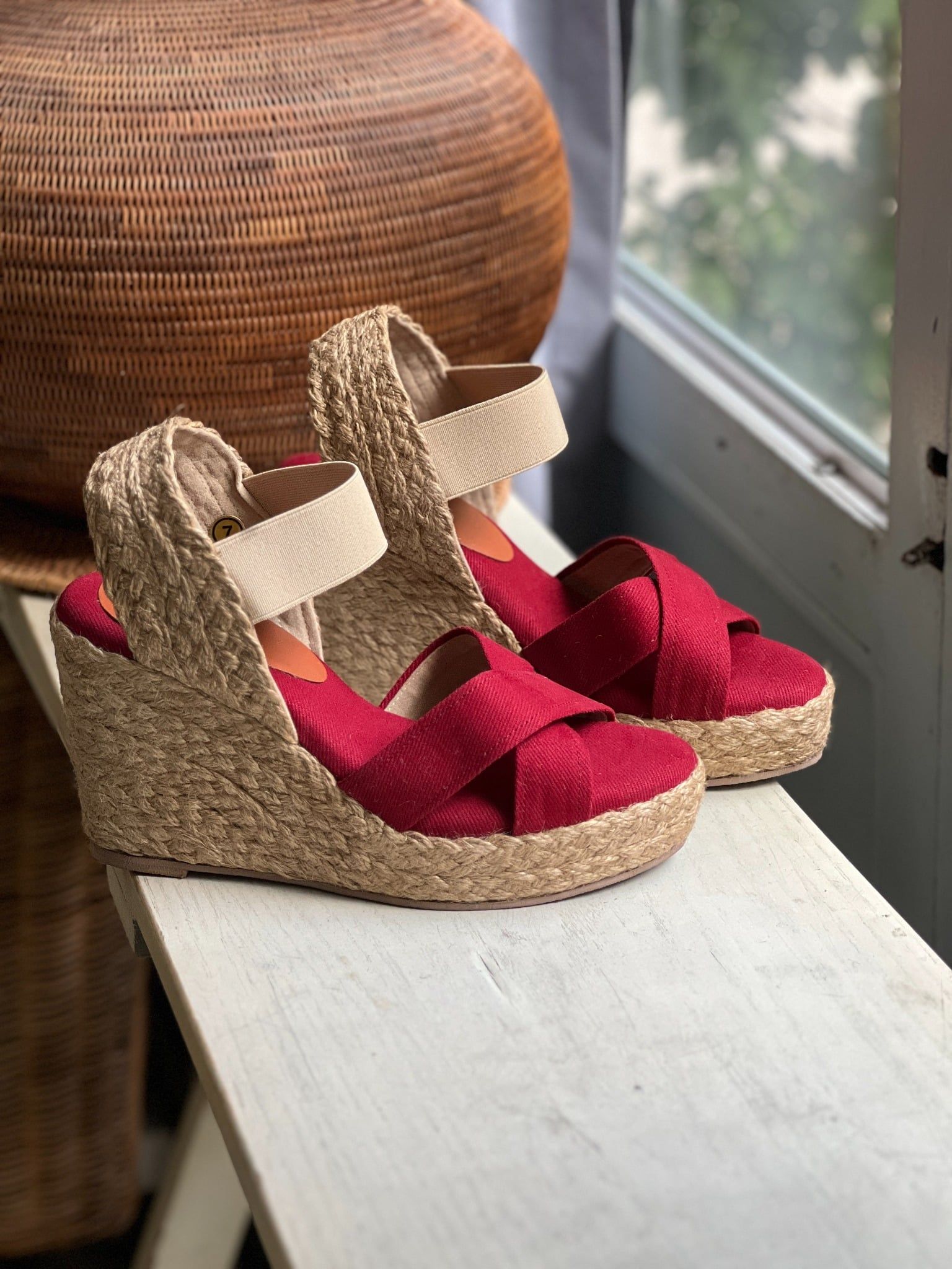 VÂN GIANG - Sandal Cói Đế Xuồng Quai Chữ X Phối Quai Thun 10cm