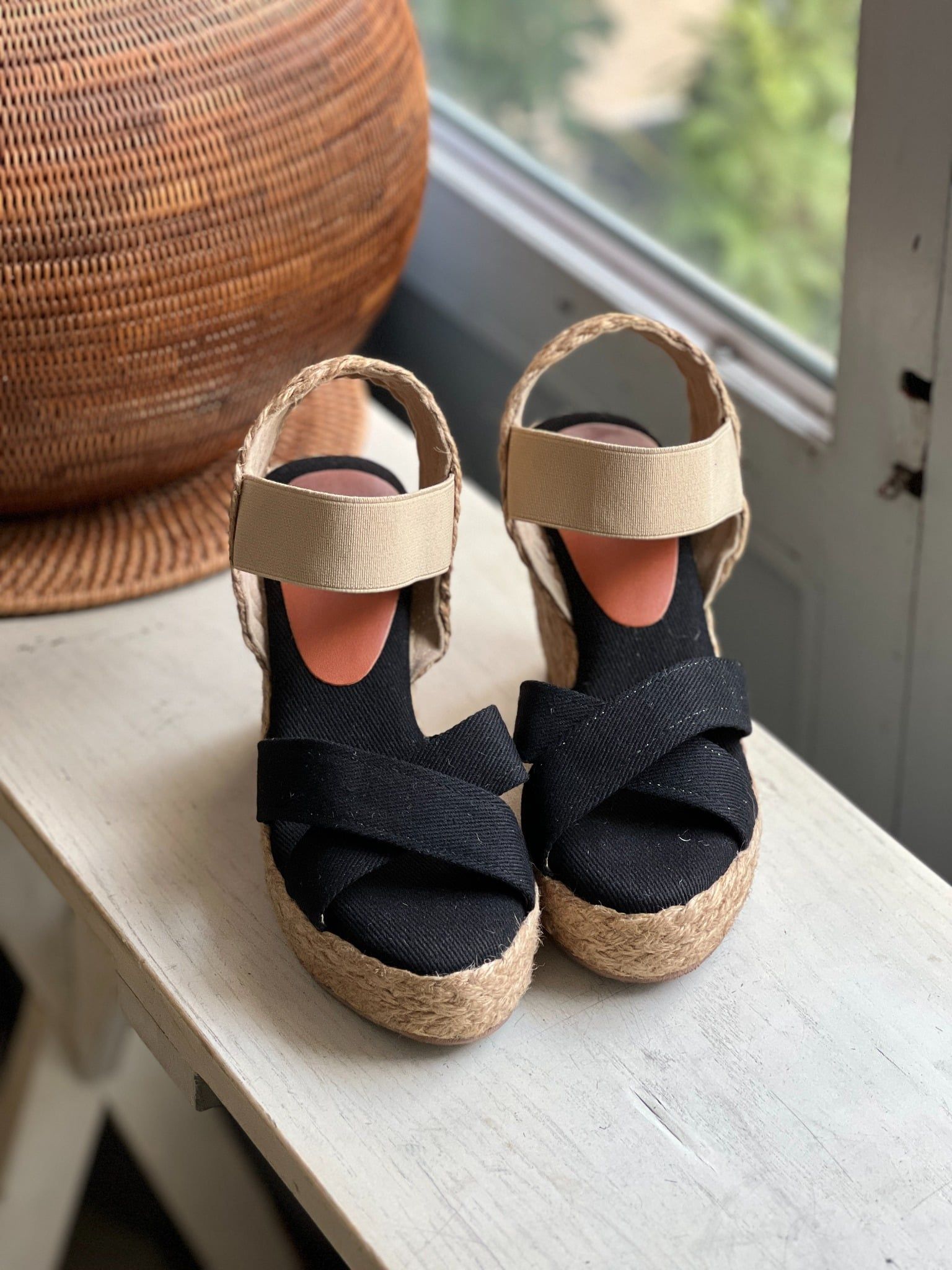 VÂN GIANG - Sandal Cói Đế Xuồng Quai Chữ X Phối Quai Thun 10cm