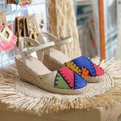 MINH TÚ THẤP - Đế Xuồng Cói Thêu Ghép Vải Hemp Nhiều Màu 6cm