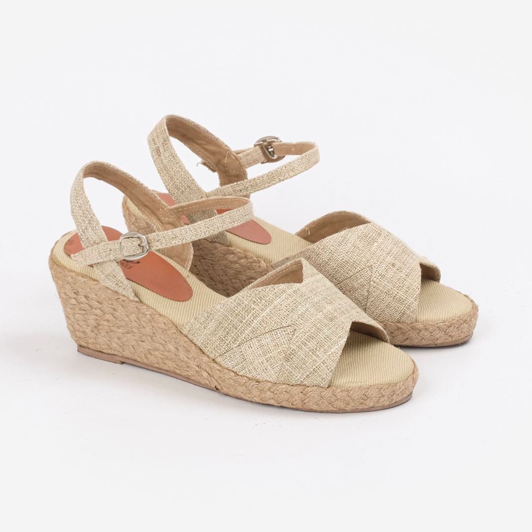 THANH XUÂN - Đế Xuồng Cói Phối Vải Hemp Hở Mũi Quai Gài 6cm