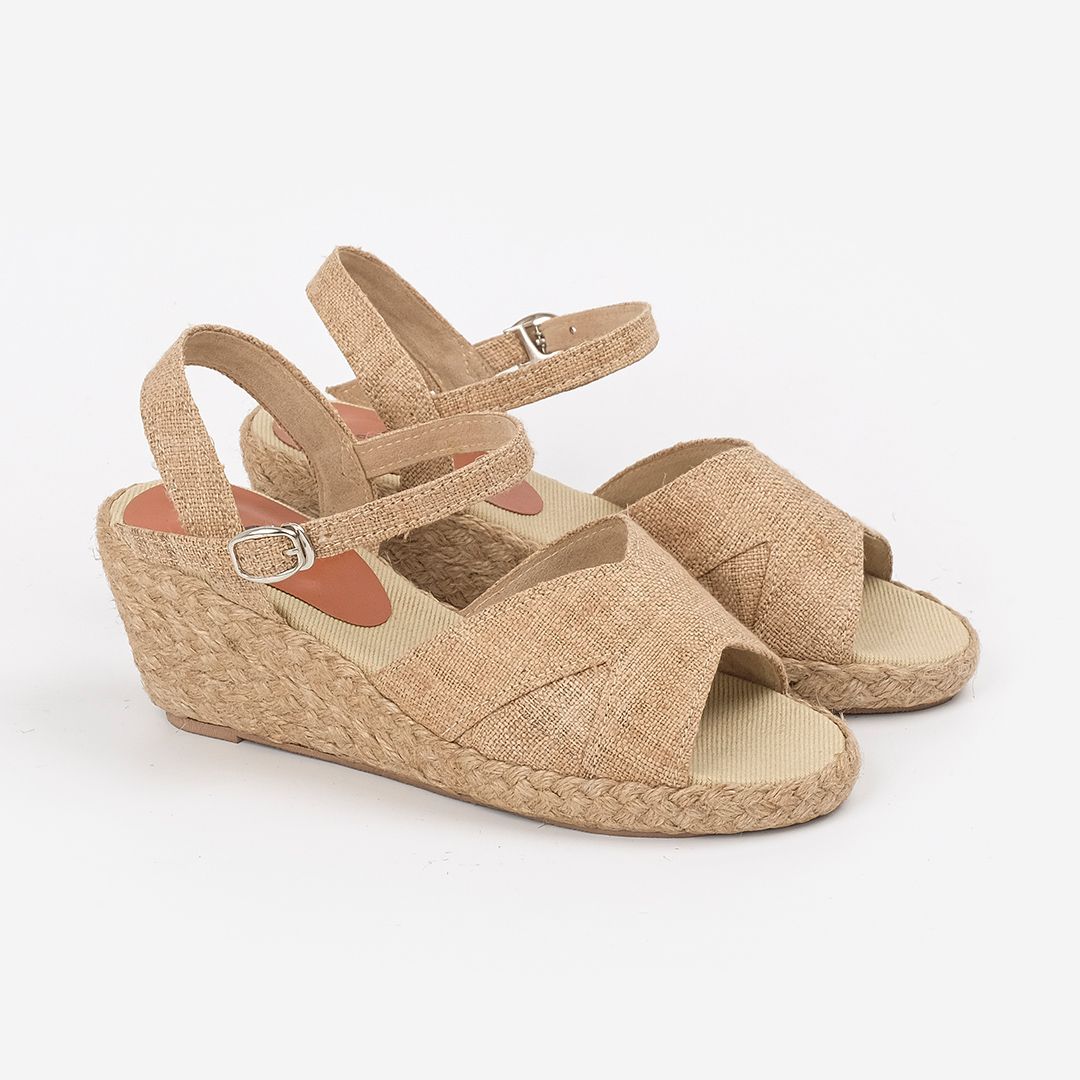 THANH XUÂN - Đế Xuồng Cói Phối Vải Hemp Hở Mũi Quai Gài 6cm