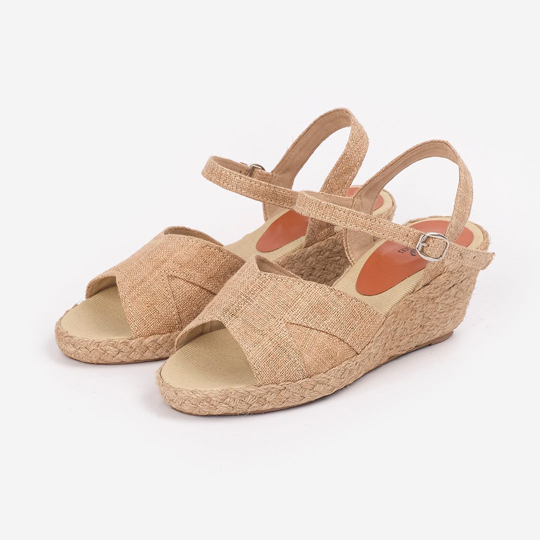 THANH XUÂN - Đế Xuồng Cói Phối Vải Hemp Hở Mũi Quai Gài 6cm