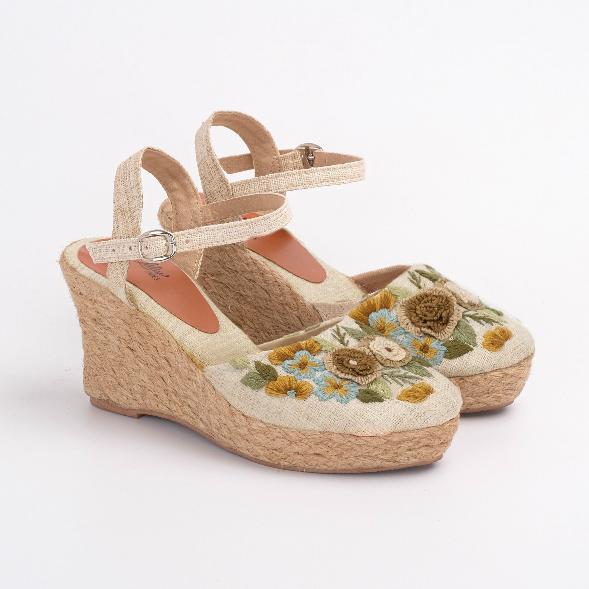 TINH KHÔI - Giày Cói Kín Mũi Phối Vải Hemp Thêu Hoa Nổi