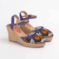 TRONG XANH - Giày Cói Kín Mũi Phối Vải Hemp Thêu Hoa Nổi