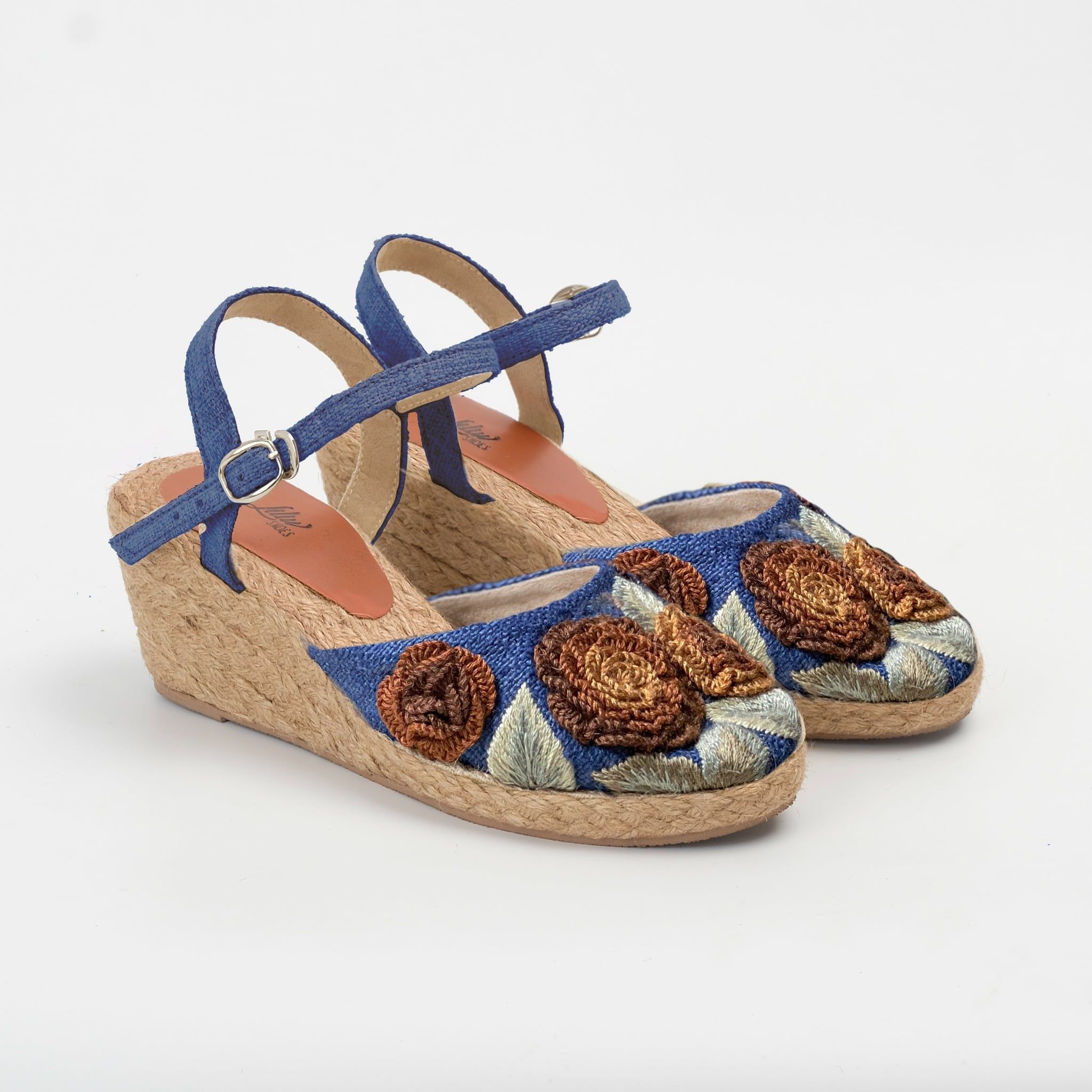 TRONG XANH - Giày Cói Kín Mũi Phối Vải Hemp Thêu Hoa Nổi