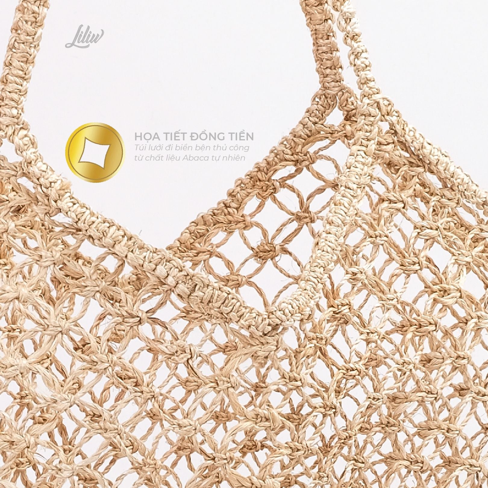 Túi Tote Cói Abaca Đan Lưới  - ĐỒNG TIỀN