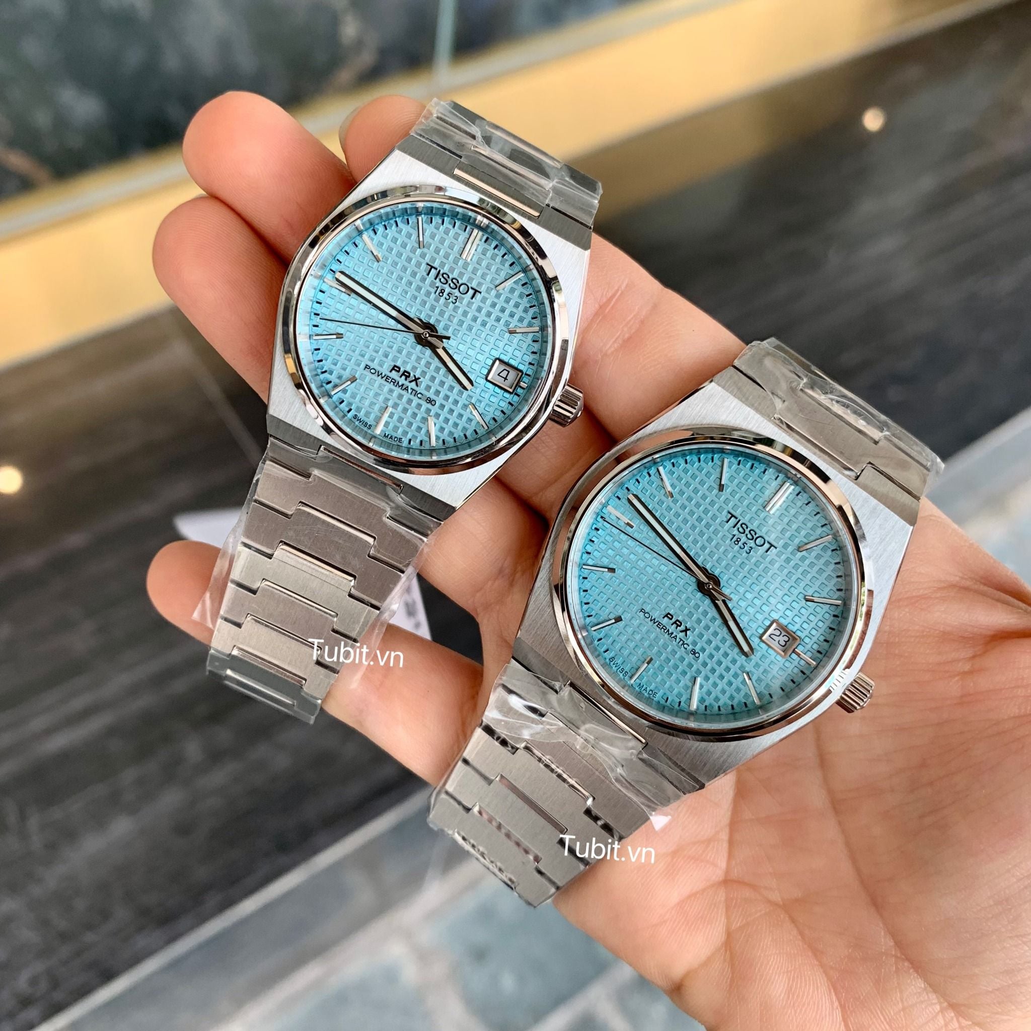 Đồng hồ cặp đôi Tissot PRX Powermatic80 T137.407.11.351.00 & T137.207.11.351.00 bản máy cơ ETA , iceblue Rep1:1