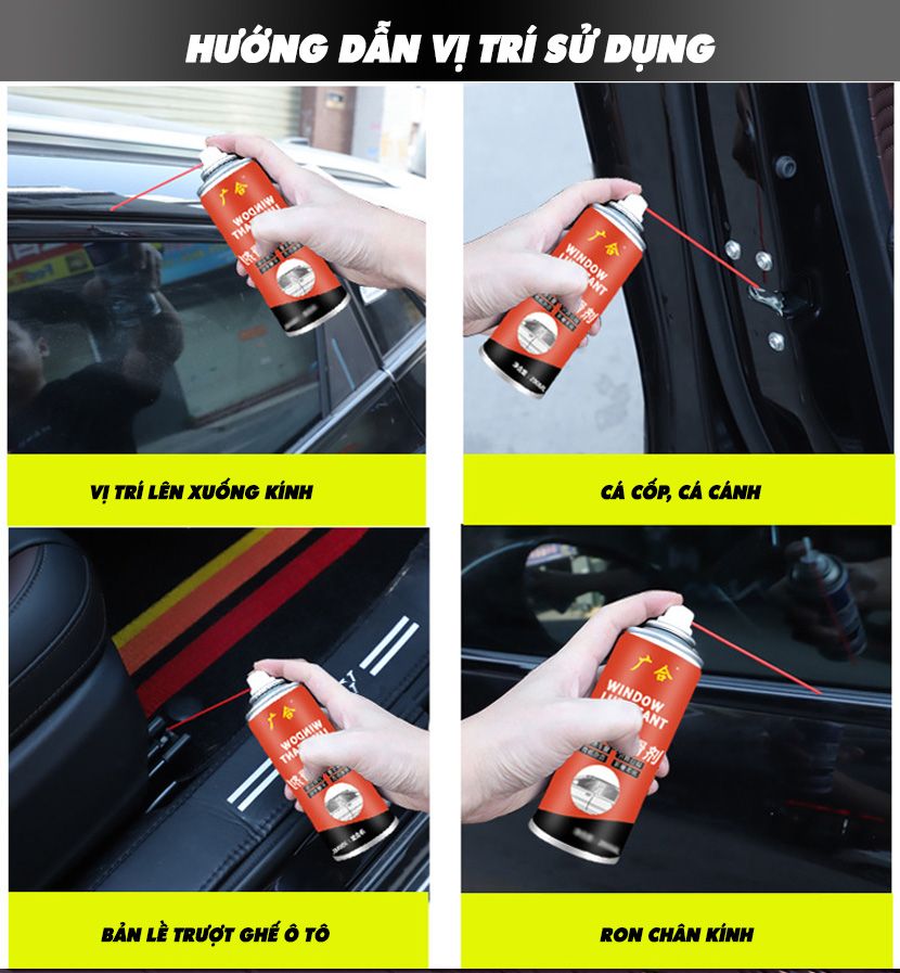 xịt chống Kẹt kính lão hoá cao su bảo dưỡng làm mới bôi trơn gioăng kính, bôi trơn cửa nóc ô tô chuyên dụng