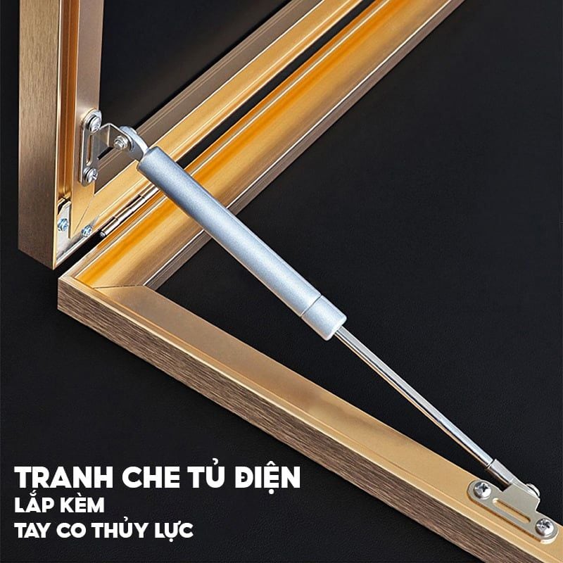 Khung tranh che bảng điện, tủ điện sang trọng che aptomat bảng điện khung nhôm có pitton thủy lực