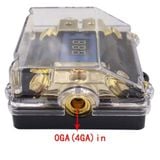 Cầu chì ANL 100A chia nguồn ô tô 1 ra 2  tự ngắt có bảng hiển thị điện áp Led mạ vàng 24K cao cấp