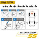 Cảm biến áp suất lốp TPMS cảnh báo Tiếng Việt 2023 van TRONG màn hình LED đa sắc bản quốc tế pin NL mặt trời BH 12 tháng