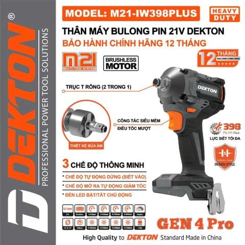 Máy siết bulong dùng pin DEKTON M21 - IW 398 PLUS