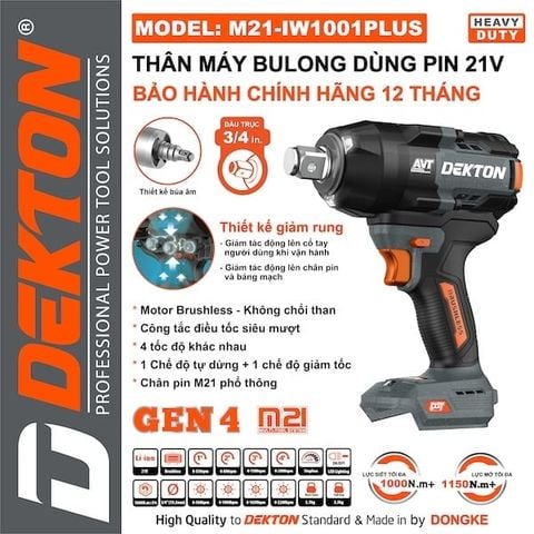 Máy siết bulong dùng pin DEKTON M21 - IW1001PLUS