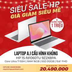 Laptop HP 15-fd1060TU 9Z2X8PA (Intel Core Ultra 7-155H | 16GB | 512GB | Intel Arc | 15.6 inch FHD | Win 11 | Bạc)
