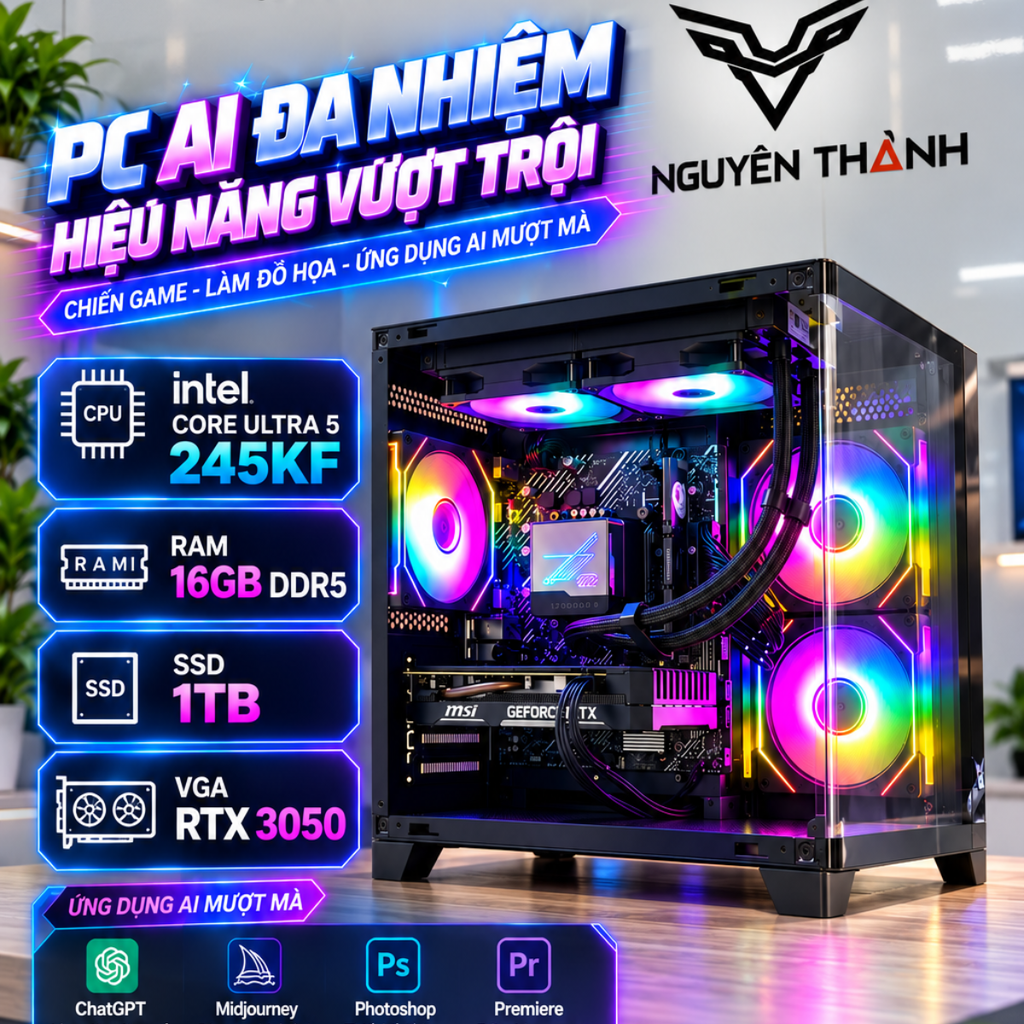 Máy tính Gaming - Đồ hoạ Ultra 5 245KF | RAM 16GB | VGA RTX 3050 6G