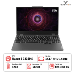 Laptop LENOVO LOQ 15ARP9 (AMD Ryzen 5 7235HS, 12GB RAM, 512GB SSD, RTX 4050 6GB, 15.6″ FHD 144Hz, Win 11, Xám)
