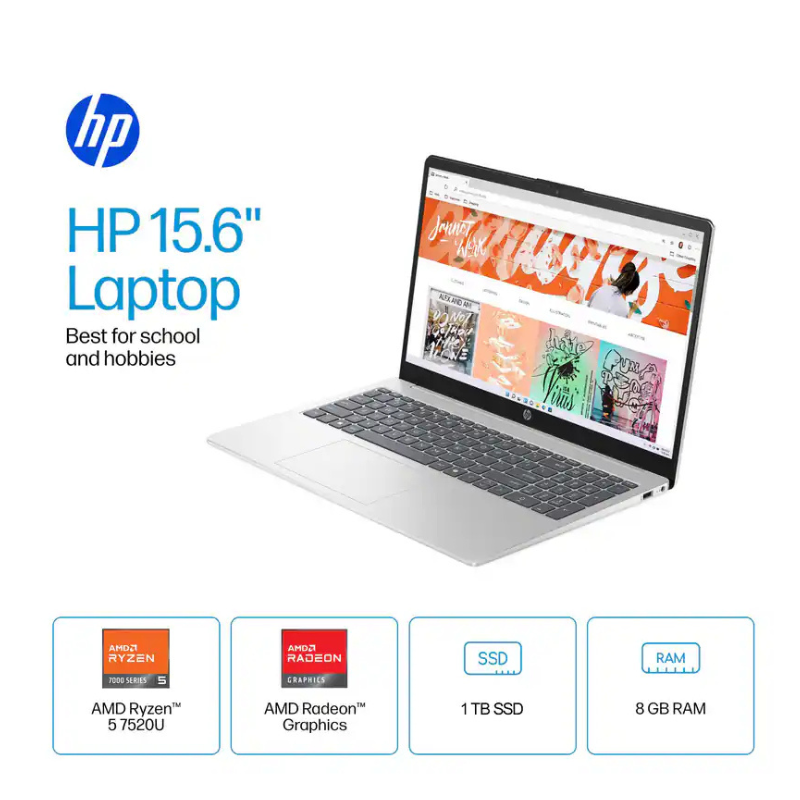 Laptop HP 15-fc0025wm (AMD Ryzen 5 7520U, 8GB RAM, 1TB SSD, 15.6