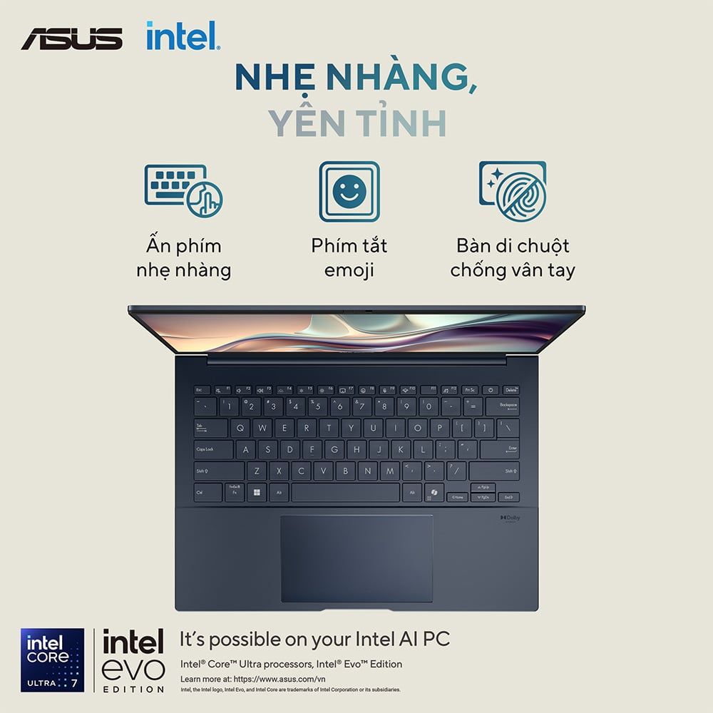 Laptop Asus Zenbook 14 UX3405CA-PZ187WS (Intel Core Ultra 5 225H, 16GB, 512GB, Intel Arc, 14 inch 3K OLED, Win 11, Office, Xanh, Pen)