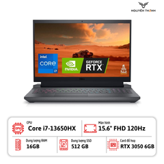 Laptop Dell Gaming G15 5530 71053700 (Intel Core i7-13650HX, 16GB RAM, SSD 512GB, RTX 3050 6GB, 15.6 inch FHD 120Hz, Win 11, Office, Xám)