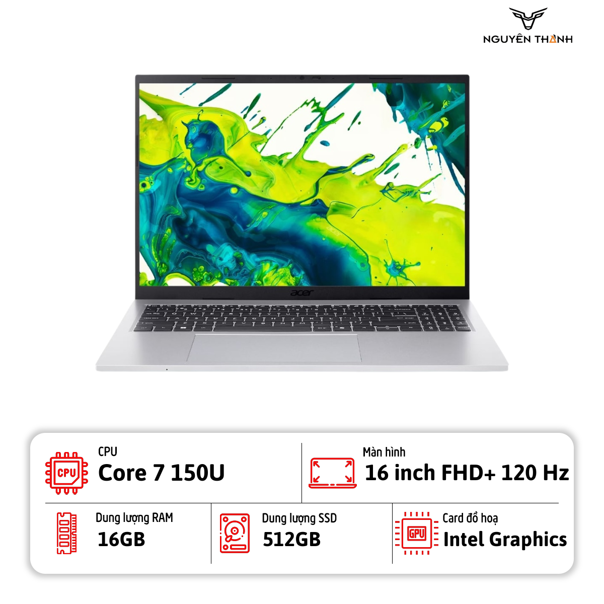 Laptop Acer Aspire Go 16 (Core 7 150U/ 16GB RAM/ 512GB SSD/16
