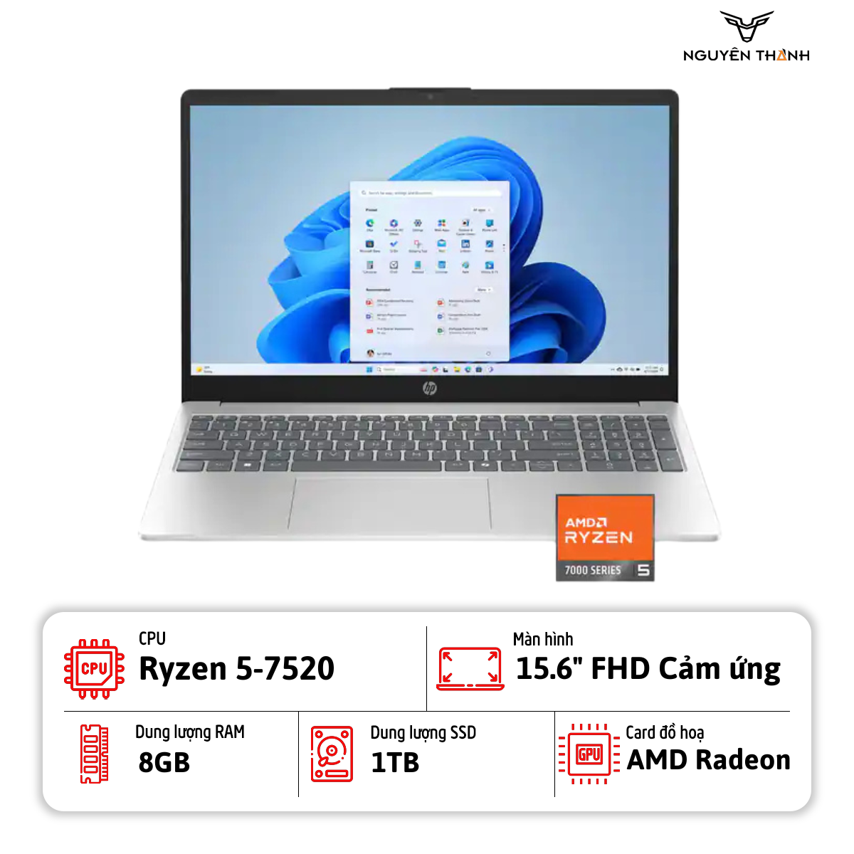 Laptop HP 15-fc0025wm (AMD Ryzen 5 7520U, 8GB RAM, 1TB SSD, 15.6