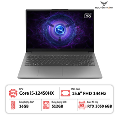 Laptop Lenovo LOQ 15IAX9E  (Intel Core i5-12450HX, Ram 16GB, SSD 512GB, RTX 3050 6GB, 15.6 inch FHD 144Hz, Win 11, Xám)