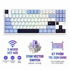 BÀN PHÍM CƠ GAMING 3 MODE AULA F87 PRO V2 (2612)(Phiên bản Xanh dương + trắng + tím đậm/ Star Vector switch)