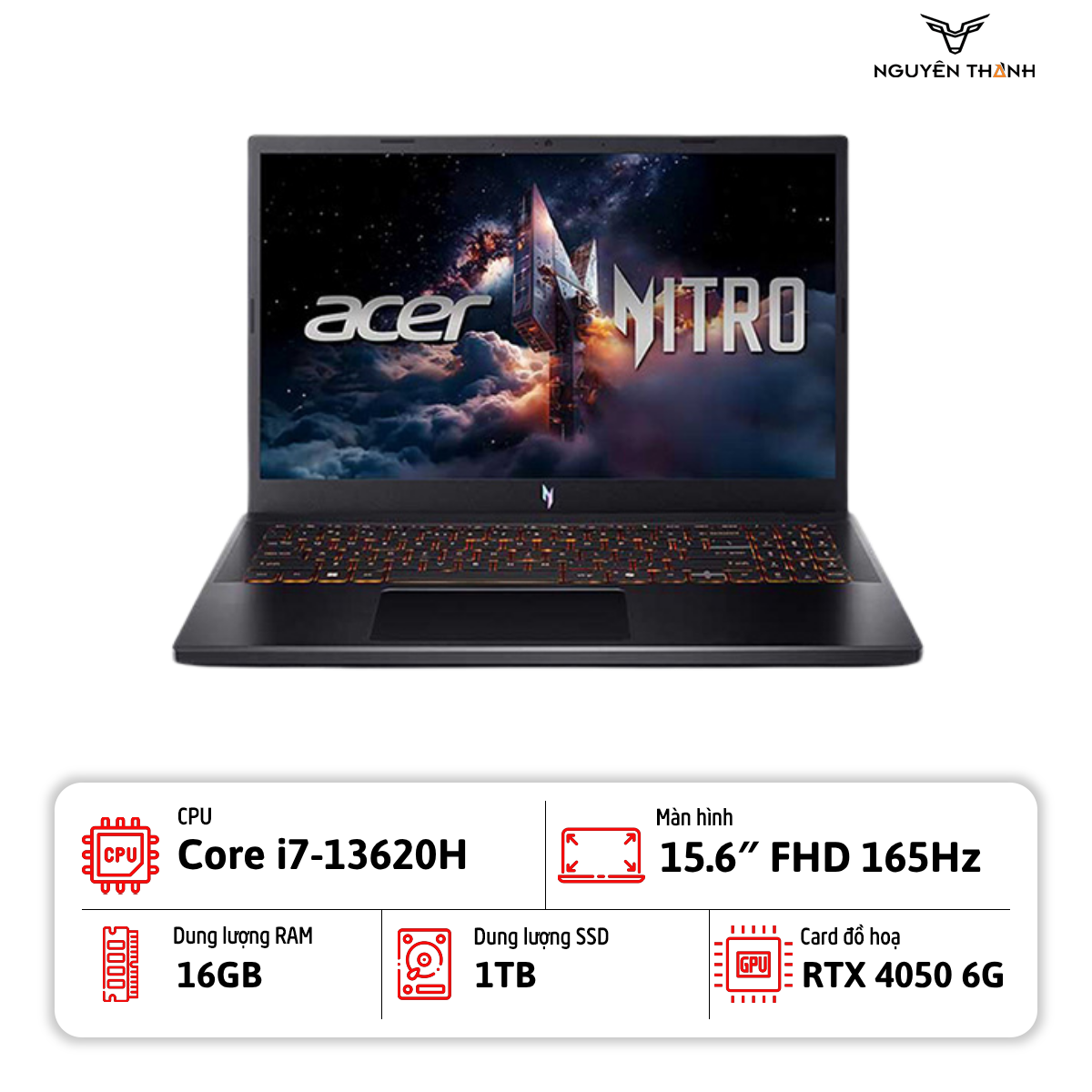 Laptop Acer Nitro V 15 ANV15 (i7-13620H, 16GB RAM, 1TB SSD, RTX 4050 6GB, 15.6
