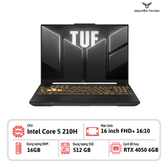 Laptop ASUS TUF Gaming F16 FX607VU-RL045W (Intel Core 5 210H, 16GB,512GB,16 inch FHD+,RTX 4050 6GB,Windows 11 Home, Xám)