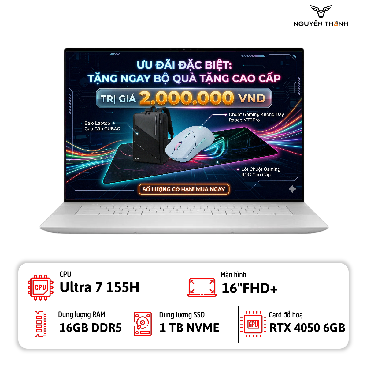 Laptop Dell XPS 16 9640 (Ultra 7 155H, 16GB RAM, 1TB SSD, RTX 4050 6GB, 16.” FHD+ 120Hz)