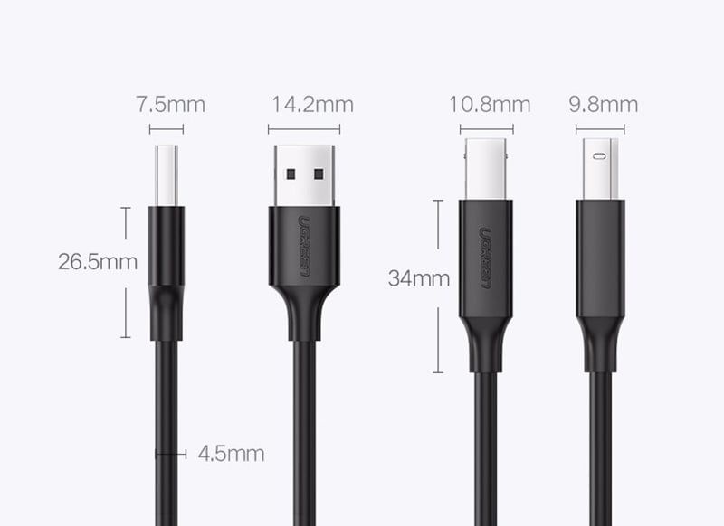 Dây máy in 1.5m Ugreen 10845 USB 2.0 ( Black)