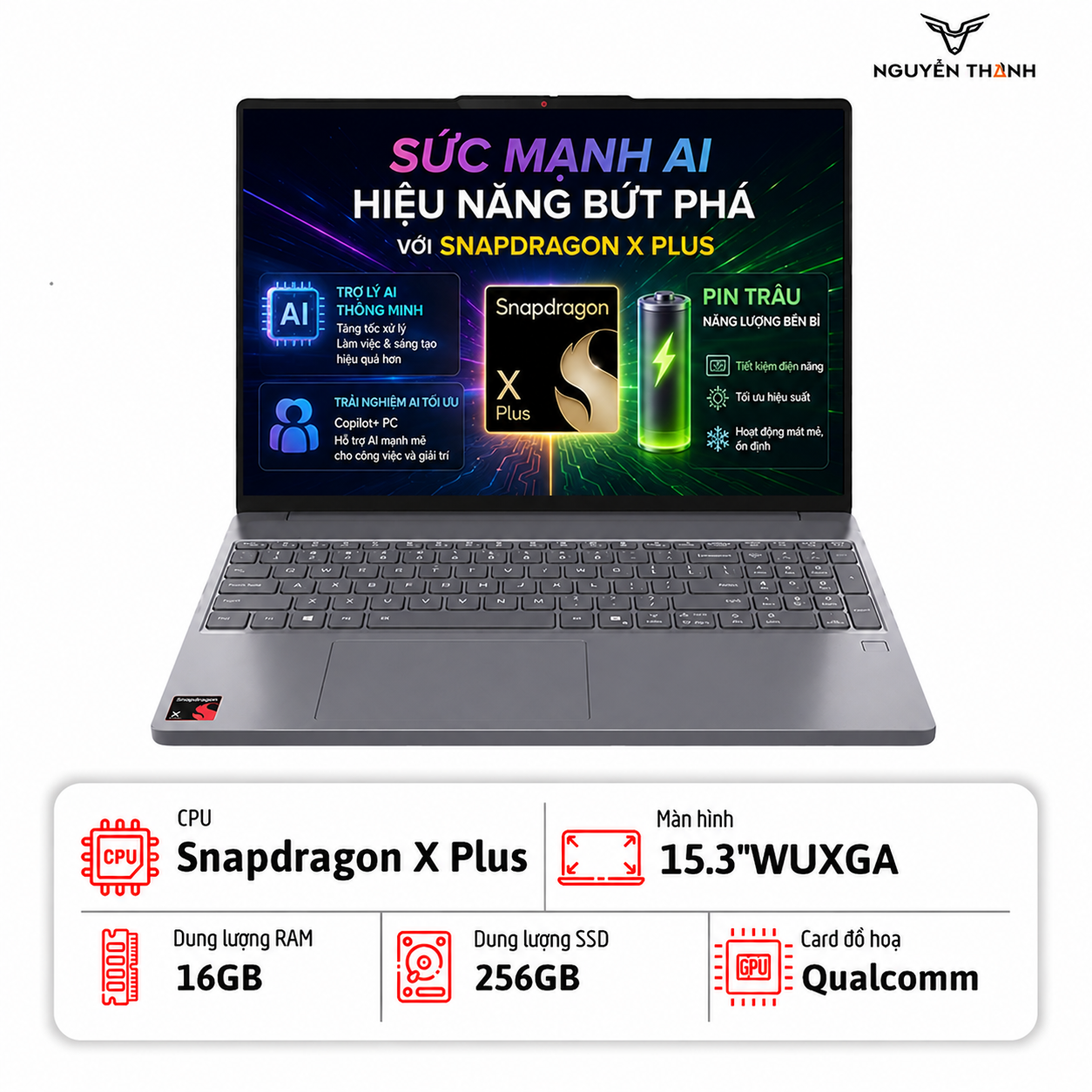 Laptop Lenovo IdeaPad Slim 3 15Q8X10 (Snapdragon X Plus, RAM 16GB, SSD 256GB, 15.3