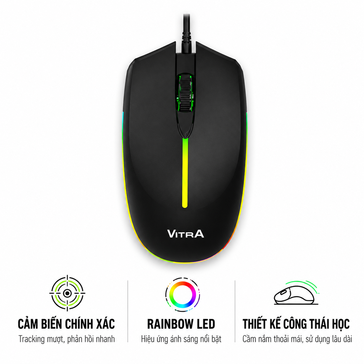 CHUỘT VITRA LUMI LM06 RAINBOW LED Màu Đen USB 2.0