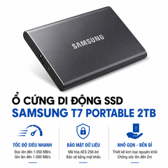 Ổ Cứng Di Động SSD Samsung T7 Portable 2TB 2.5 inch USB 3.2 Xám (Đọc 1050MB/s - Ghi 1000MB/s)