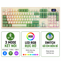 BÀN PHÍM GAMING 3 MODE AULA S102 PRO (4760) (Phiên bản Xanh lá + Be)
