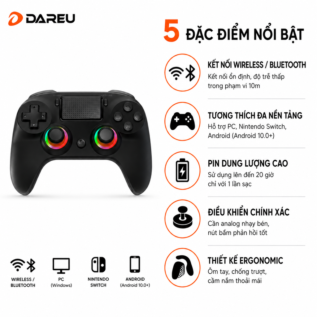 Tay cầm DareU H102 Wireless Black