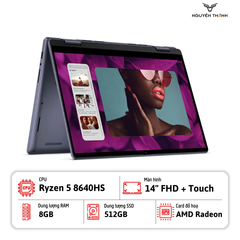 Laptop Dell Inspiron 14 2-in-1 7445 (Ryzen 5 8640HS, Ram 8GB, SSD 512GB, 14'' FHD + Touch, Midnight Blue)