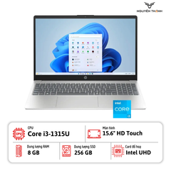 Laptop HP 15-fd0123dx (Core i3-1315U, 8GB RAM, 256GB SSD, 15.6''HD Touch, Win 11, Natural Silver)