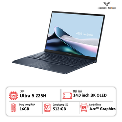Laptop Asus Zenbook 14 UX3405CA-PZ187WS (Intel Core Ultra 5 225H, 16GB, 512GB, Intel Arc, 14 inch 3K OLED, Win 11, Office, Xanh, Pen)