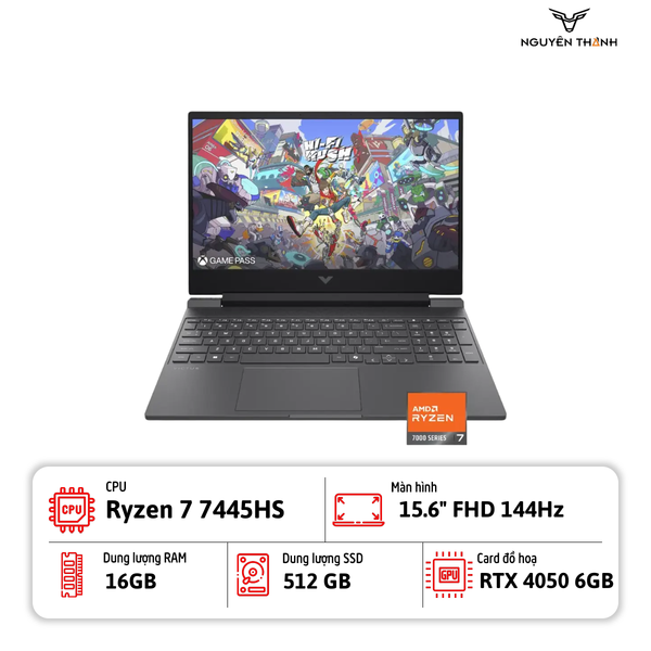 Laptop HP Gaming Victus 15-fb3093dx (Ryzen 7 7445HS, 16GB RAM, 512GB SSD, RTX 4050 6GB, 15.6