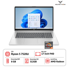 Laptop HP 17-cp2025dx (Ryzen 5 7520U, 8GB RAM, 512GB SSD, 17.3''FHD, Win 11, Natural Silver)