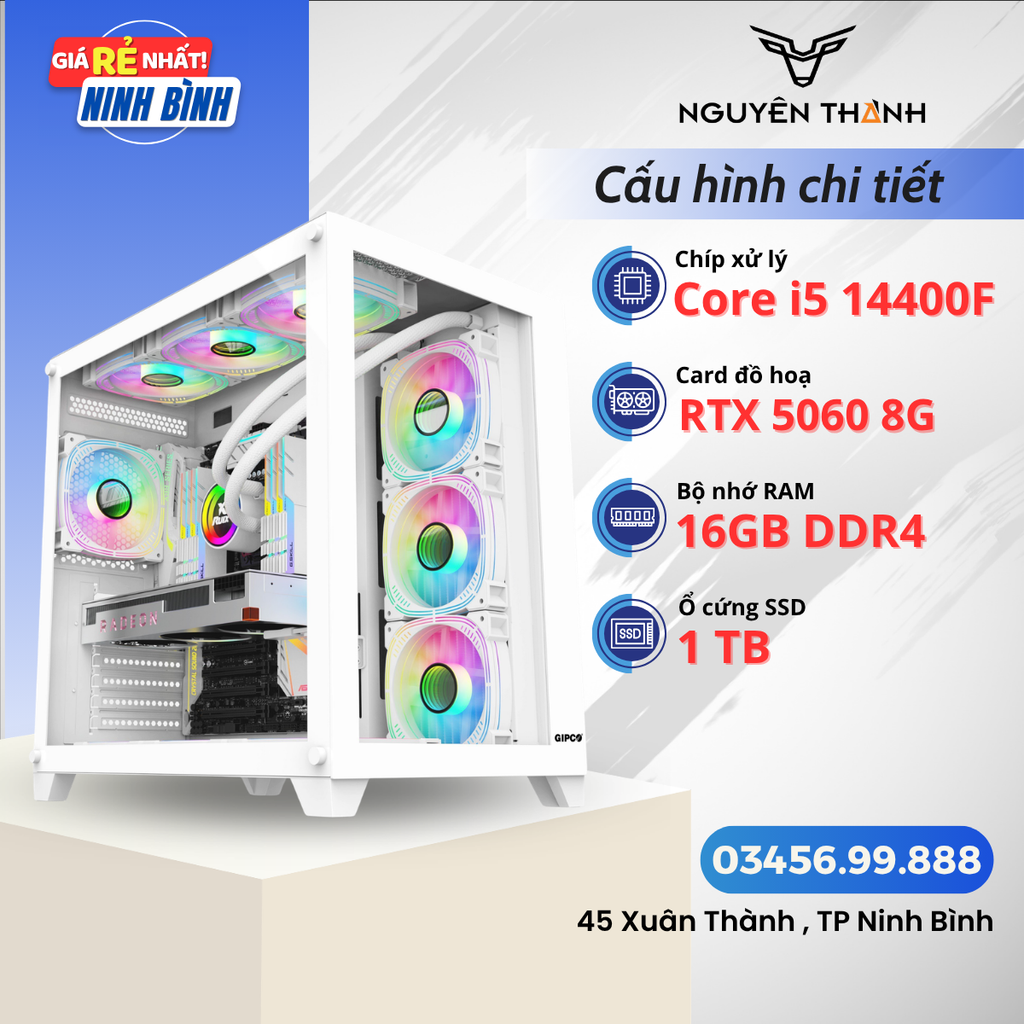 PC Arctic Dream Intel Core i5 14400F | RAM 16GB | VGA RTX 5060 8G | Kèm Tản Nhiệt Nước AIO siêu mát
